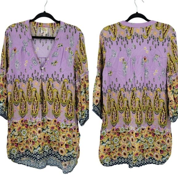 Anthropologie Fig & Flower Lavender Multicolor Boho Peasant Dress Womens L - Picture 1 of 14